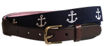 Nautical Anchor and Red Seersucker Leather Belt