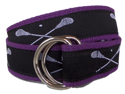 Black and White Lacrosse Ribbon D-Ring Belt