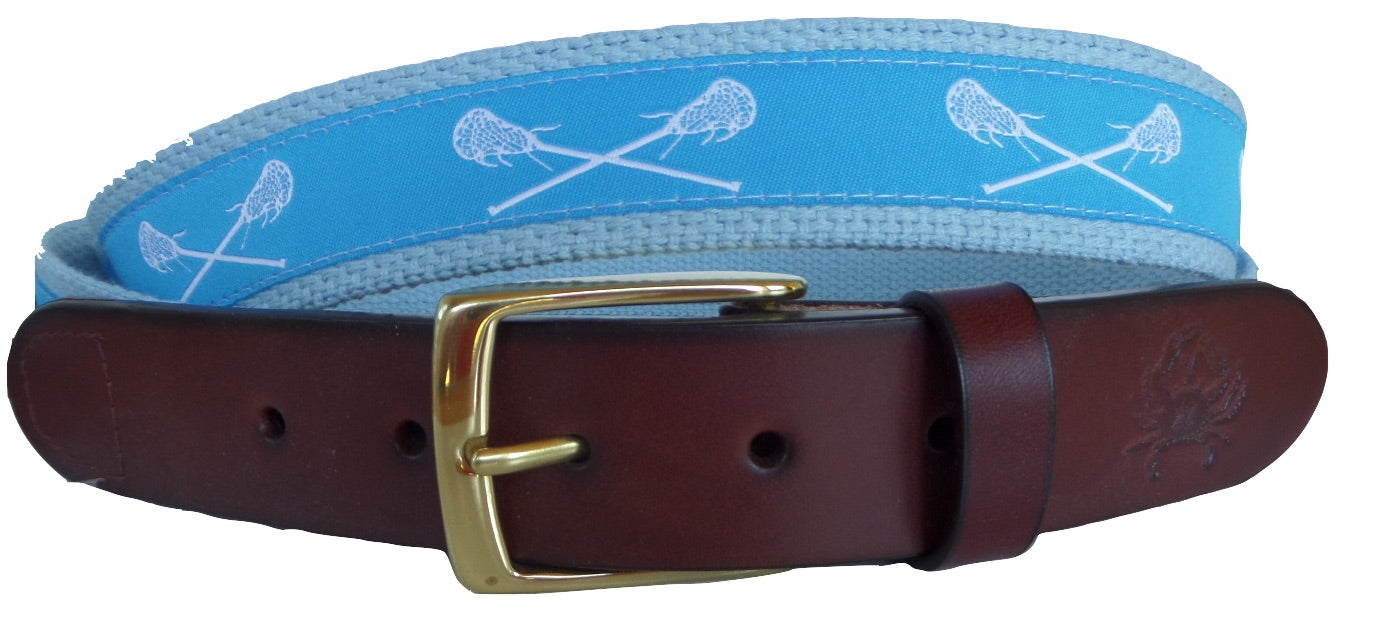 Carolina Blue and White Lacrosse Leather Belt