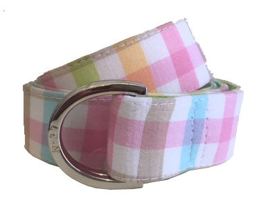 Pastel Pink Plaid Fabric D-Ring Belt