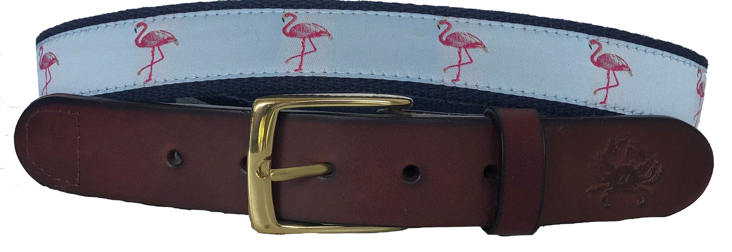 Flamingo Leather Belt on Light Blue