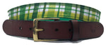 Green Plaid Leather Belt/ St. Patrick's Day Belt/ Madras Belt