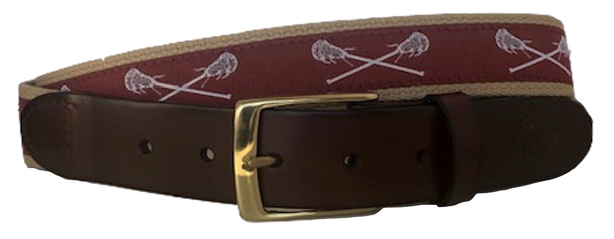 Maroon and White Lacrosse Leather Belt