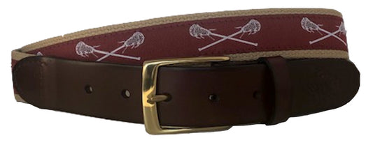 Maroon and White Lacrosse Leather Belt