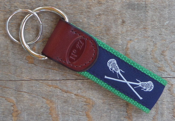 Navy Lacrosse Leather Key Chain