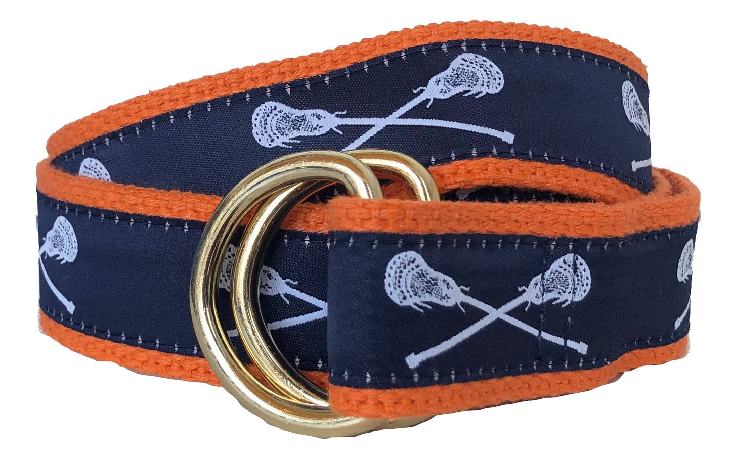 White Lacrosse Sticks on Navy Blue Lacrosse Belt