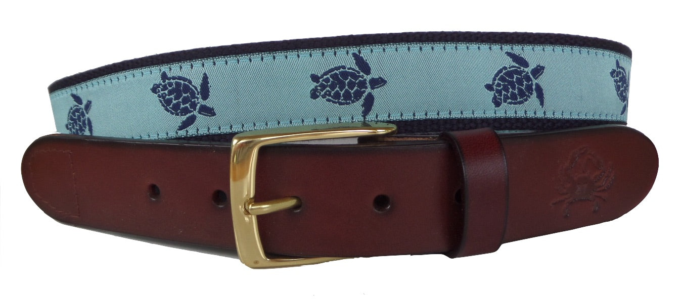 Navy Sea Turtle Leather Belt