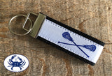 Royal Blue Lacrosse Sticks on White Key Chain