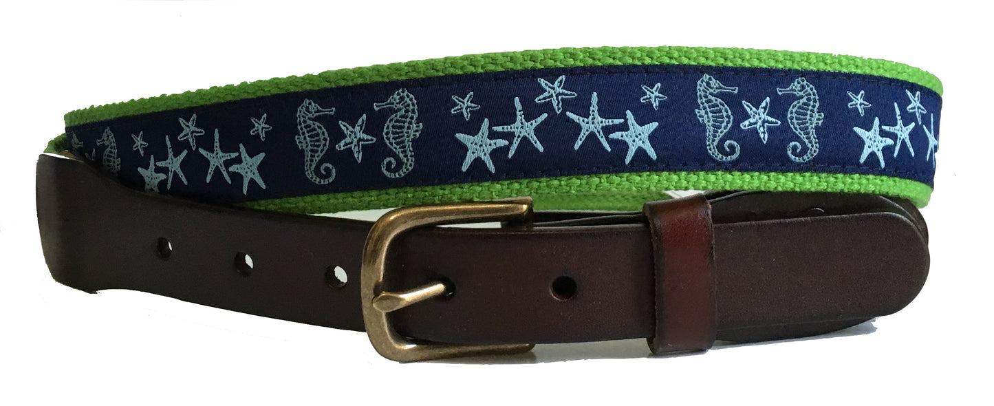 Seahorse and Starfish Leather Belt