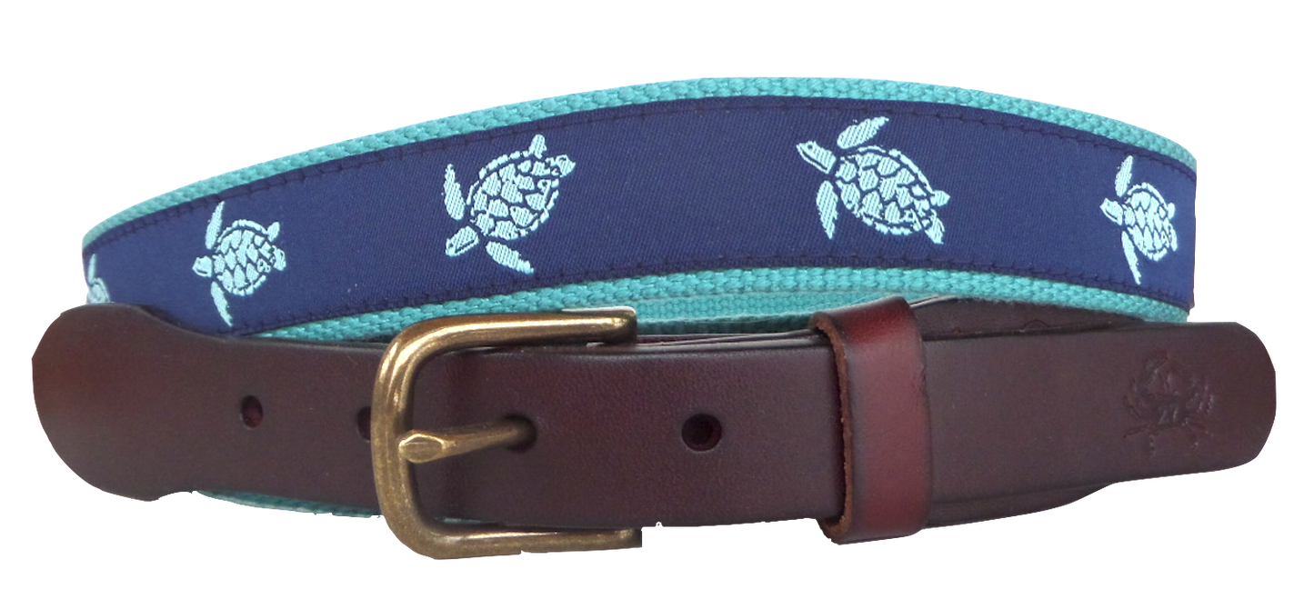 Navy Sea Turtle Leather Belt