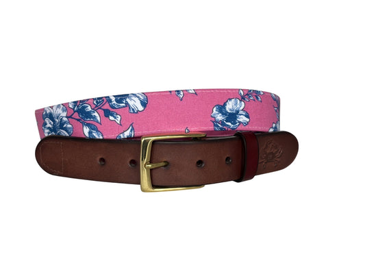 Blue Flower on Rose Pink Leather Belt (Copy)