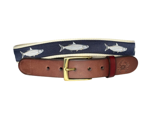 Tarpon Fish Leather Belt on Natural