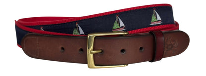 Nautical Sailboat and Christmas Tree Leather Belt