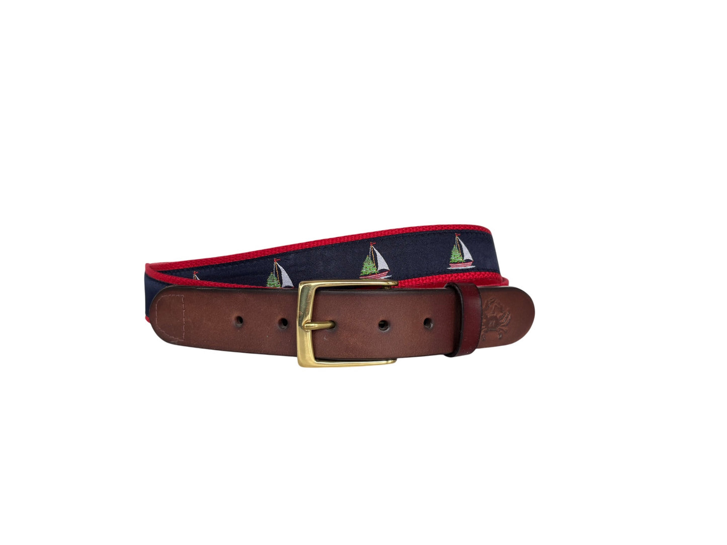 Nautical Sailboat and Christmas Tree Leather Belt