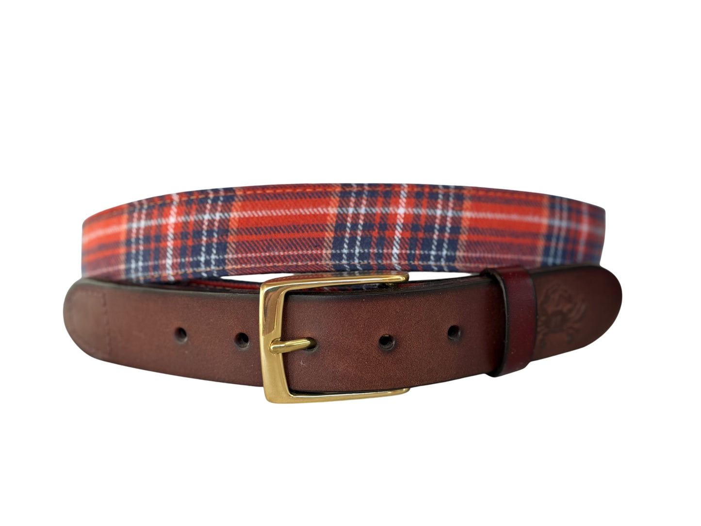 Orange Plaid Leather Belt