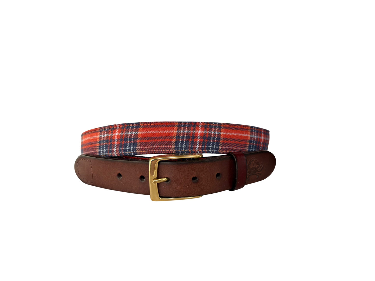 Orange Plaid Leather Belt