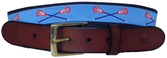 Red, White and Blue Lacrosse Sticks on Carolina Blue Lacrosse Belt
