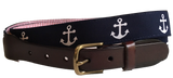 Nautical Anchor and Red Seersucker Leather Belt