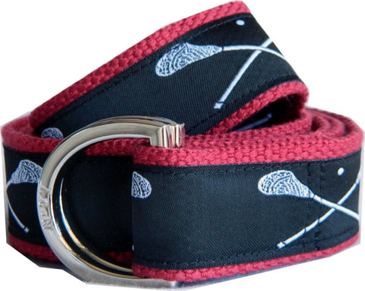 Black and White Lacrosse Ribbon D-Ring Belt