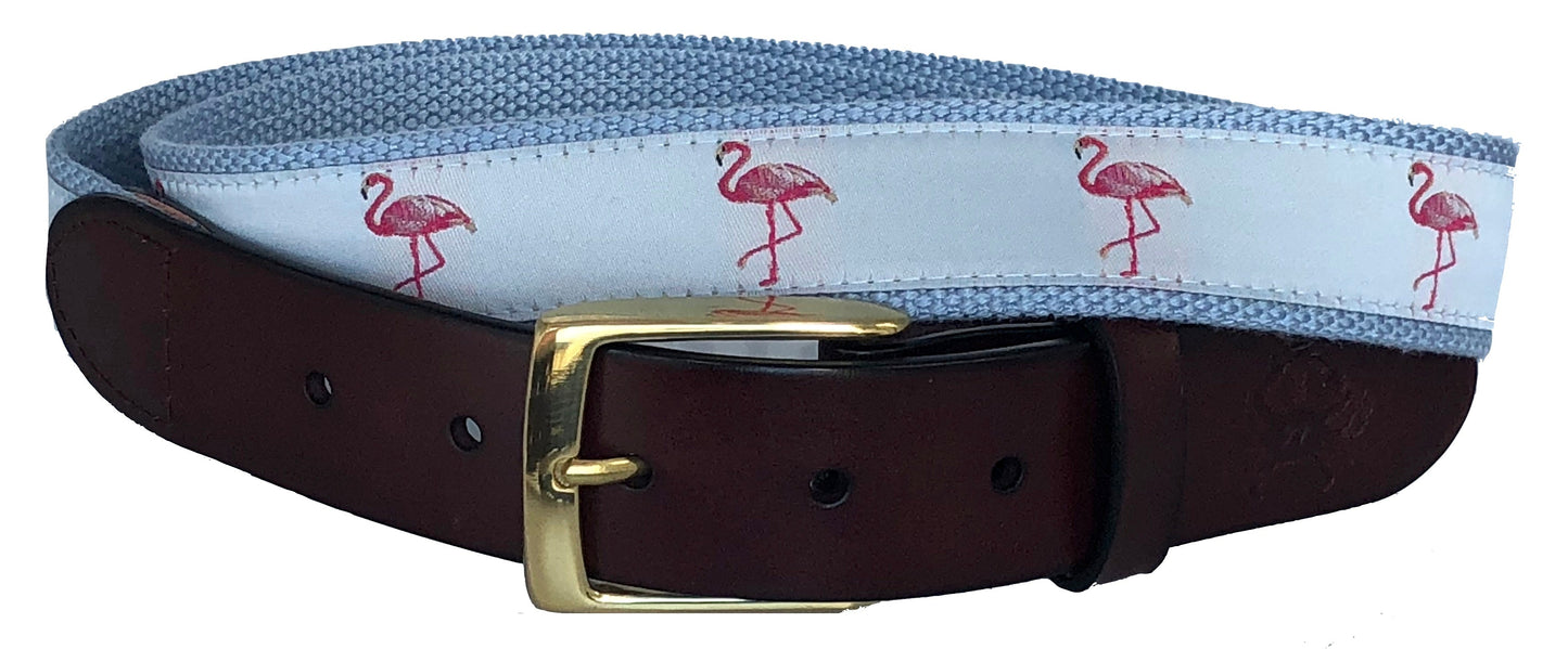 Flamingo Leather Belt on Light Blue