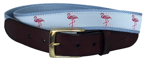 Flamingo Leather Belt on Light Blue