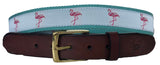 Flamingo Leather Belt on Light Blue