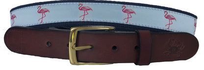 Flamingo Leather Belt on Light Blue