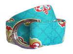 French Teal Fleur Fabric D-Ring Belt