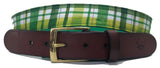 Green Plaid Leather Belt/ St. Patrick's Day Belt/ Madras Belt