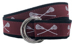 Maroon and White Lacrosse Ribbon D-Ring Belt
