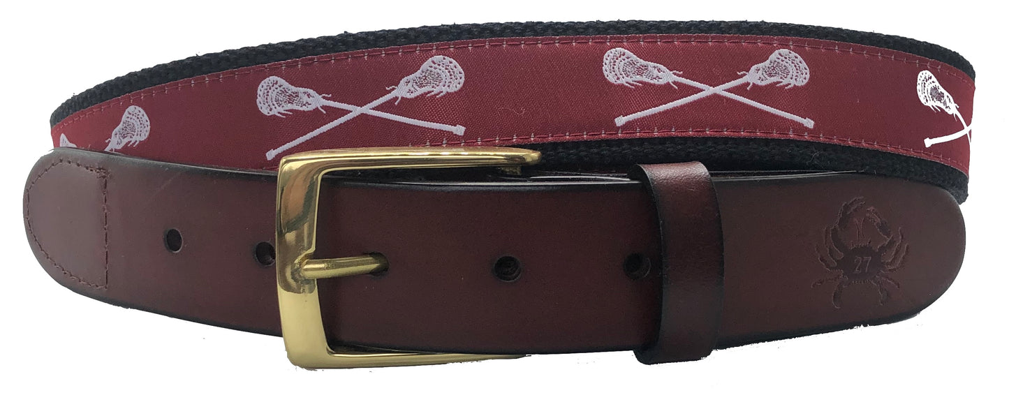 Maroon and White Lacrosse Leather Belt