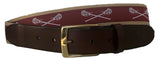 Maroon and White Lacrosse Leather Belt