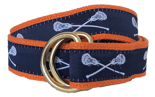 White Lacrosse Sticks on Navy Blue Lacrosse Belt