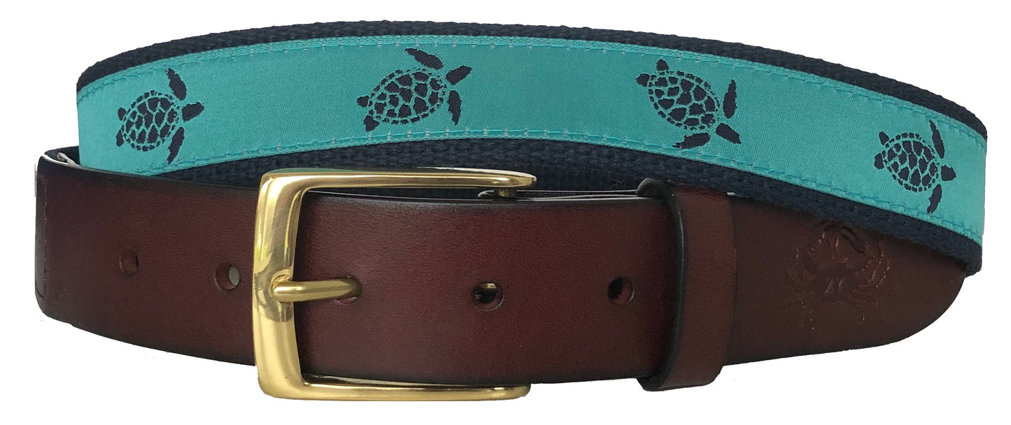 Navy Sea Turtle Leather Belt