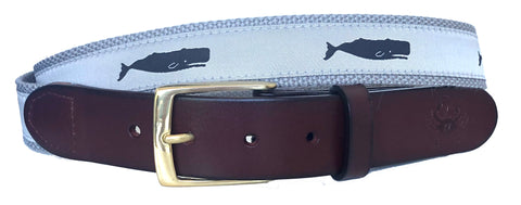 Navy Whale on Gray Leather Belt