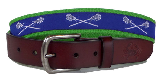 Royal Blue and White Lacrosse Leather Belt