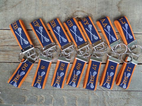 Navy and Orange Lacrosse Key Chains/Custom Made/Stocked Material