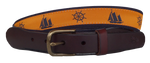 Navy Sailboat and Helm  Leather Belt