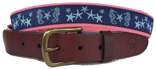Seahorse and Starfish Leather Belt