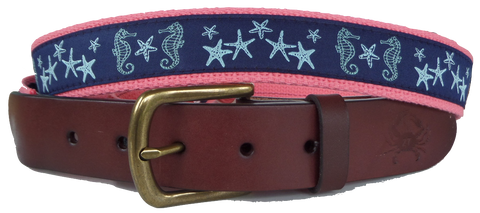 Seahorse and Starfish Leather Belt