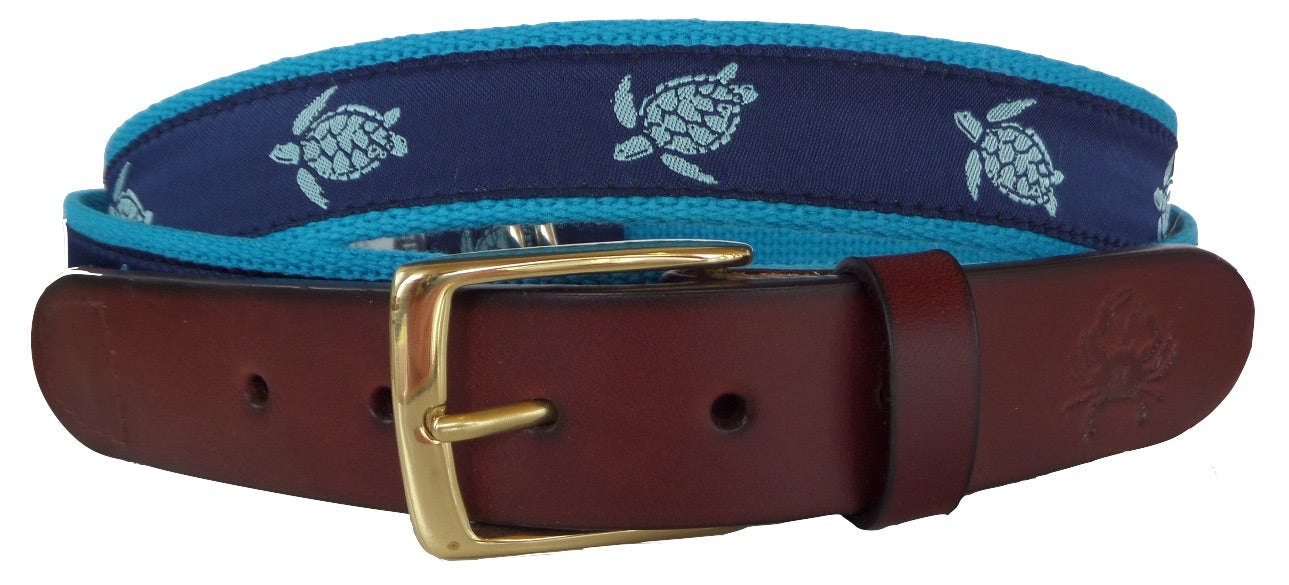 Teal Sea Turtle Leather Belt