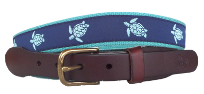 Navy Sea Turtle Leather Belt