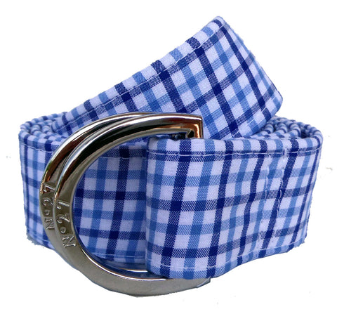 Oxford Blue and White Check Fabric D-Ring Belt