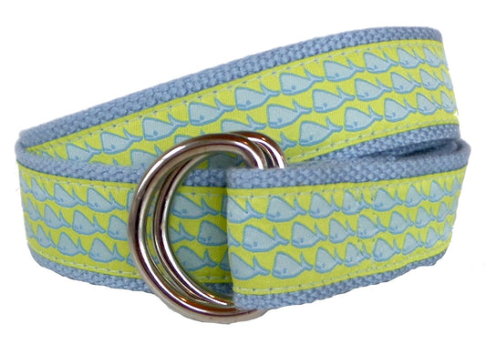 Whales on Sun Light Blue D-Ring Belt