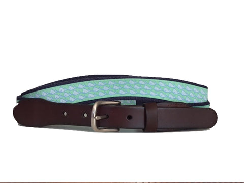 Blue Whales on Green Leather Belt