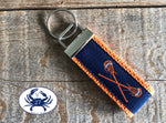 Orange Lacrosse Sticks on Navy Blue Key Chain