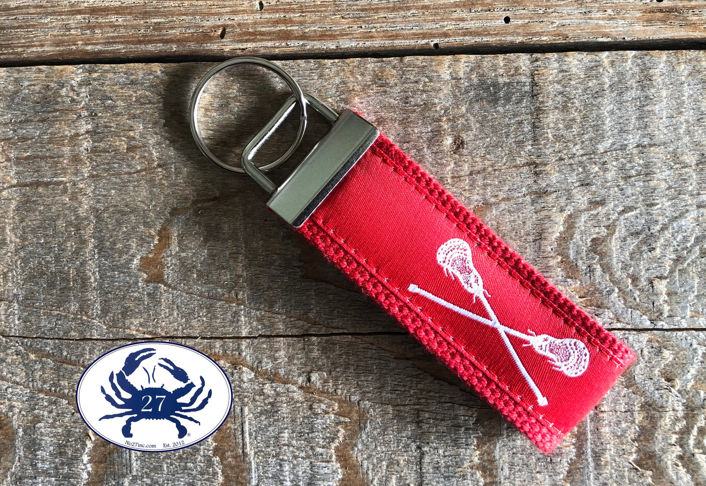 White Lacrosse Sticks on Red Key Chain